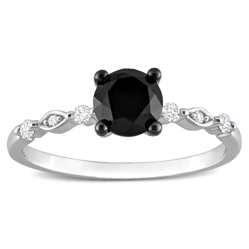 unique gemstone engagement rings -Miadora 1-1/10ct TDW Black and White Diamond Solitaire Ring in 10k Black Rhodium-Plated White Gold