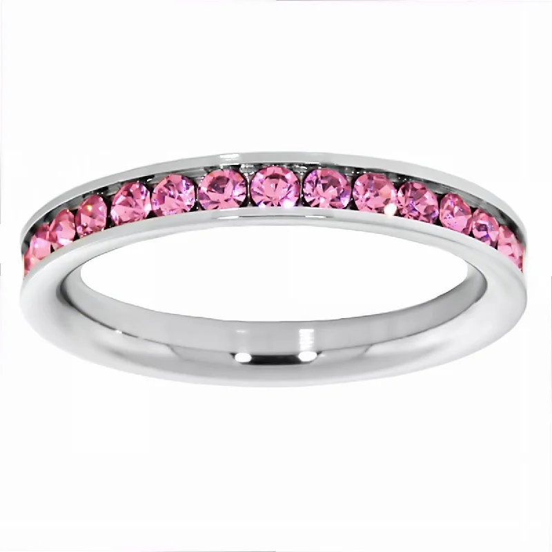 Rosette: 0.78ct Tourmaline Ice CZ 316 Steel 3mm Eternity Band Ring