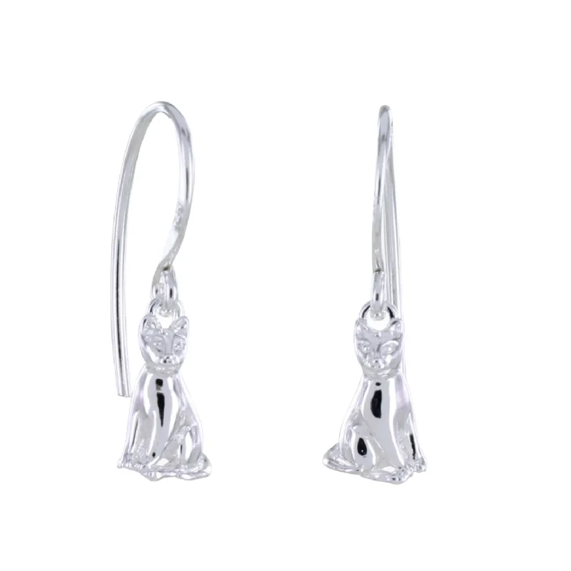 modern earrings for brides -Sitting Cat Sterling Silver Drop Earrings