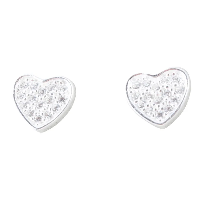 sparkling earrings for women -Sparkling Sterling Silver Heart Studs