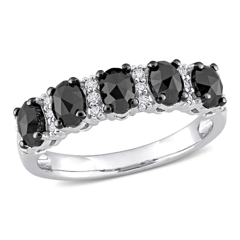 Miadora 10k White Gold 1 1/4ct TDW Oval Black Diamond & Created Moissanite Anniversary Band Ring