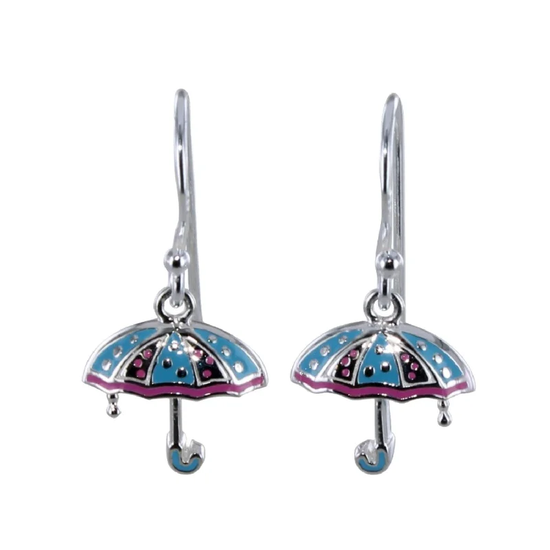 silver drop earrings for women -Sterling Silver and Enamel Umbrella Drop Earrings