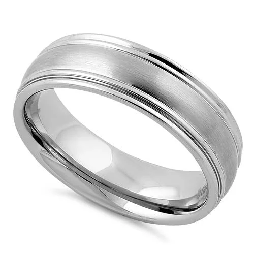 Stainless Steel Thin Grooves Satin Finish Band Ring