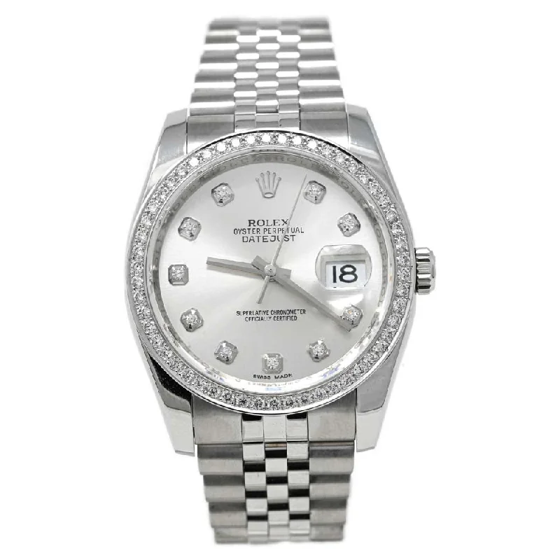 Rolex Datejust Stainless Steel 36mm Silver Diamond Dial Watch Reference #: 116234