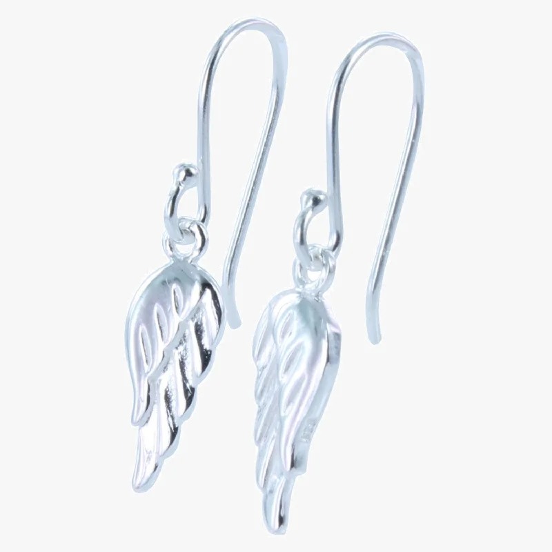 colorful gemstone earrings for women -Large Angel Wings Sterling Silver Hook Earrings