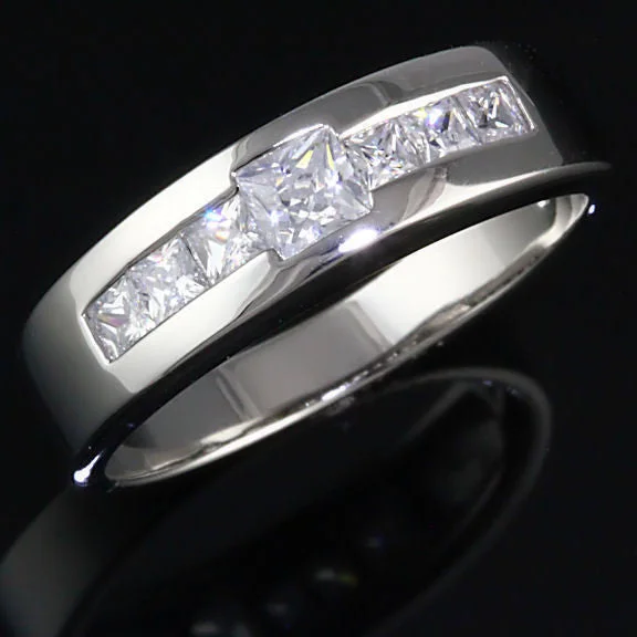 Dallas: Mens 0.7ct Ice on Fire Russian CZ Channel Band Ring