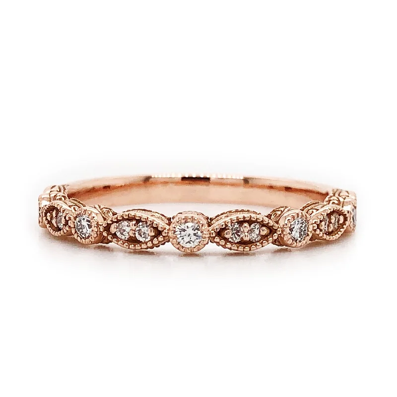 luxury halo engagement rings -Auriya 1/8ctw Vintage Diamond Wedding Band 14k Gold Stackable