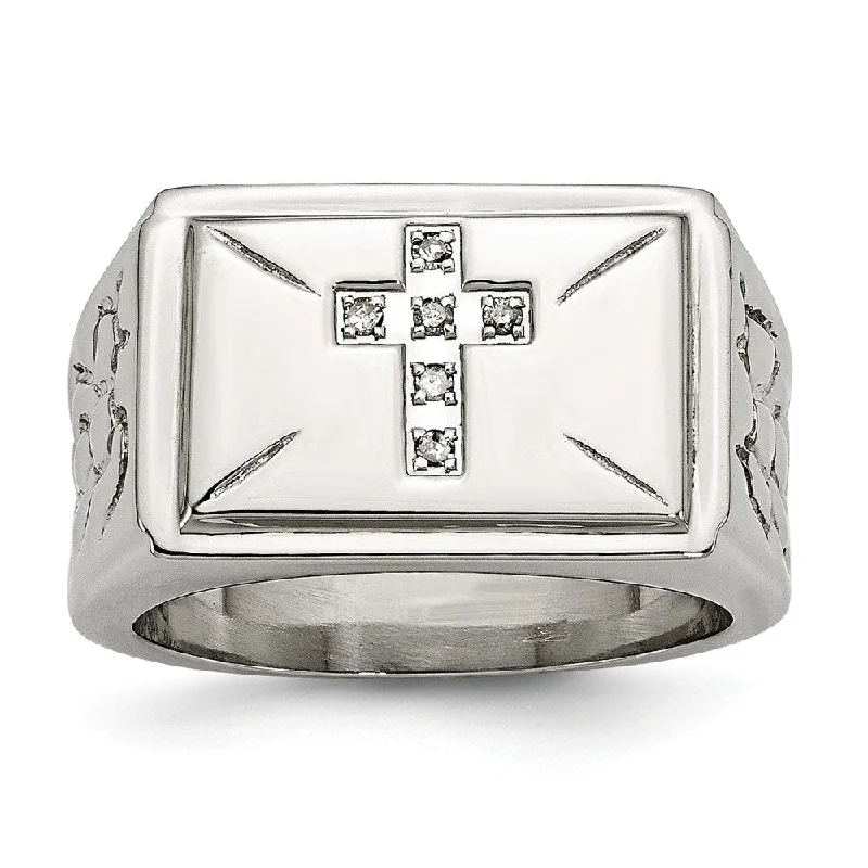 designer necklaces for women -Stainless Steel And .05 Ctw H-I, I2 Diamond Cross Tapered Ring