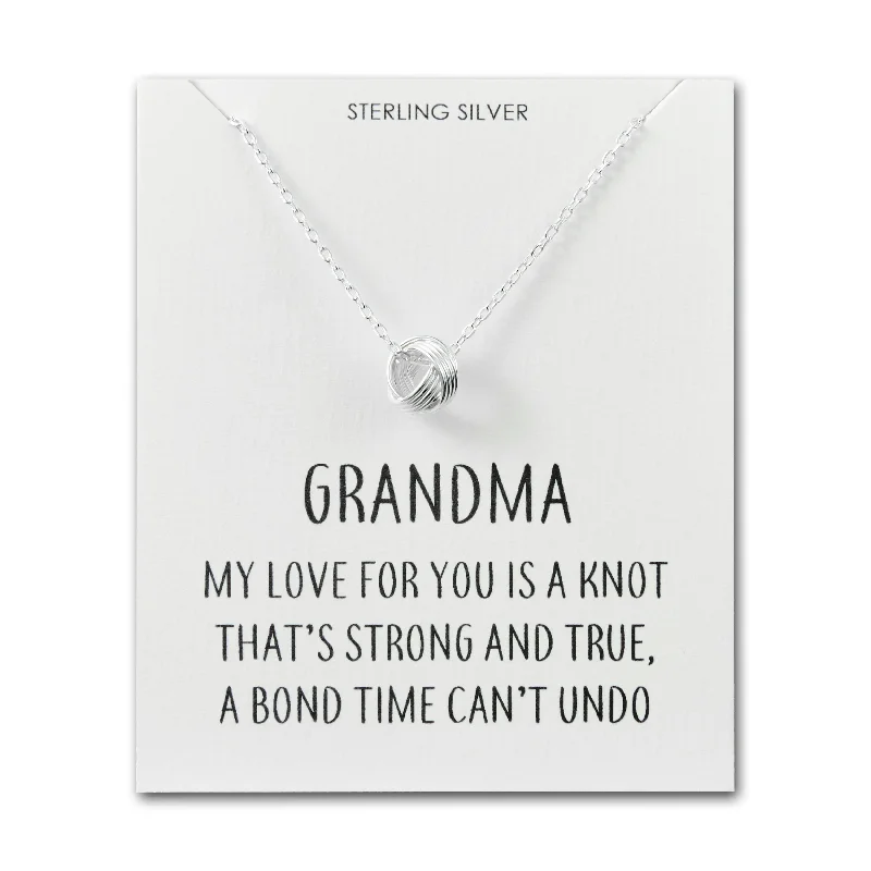 modern necklaces for women -Sterling Silver Grandma Quote Knot Necklace