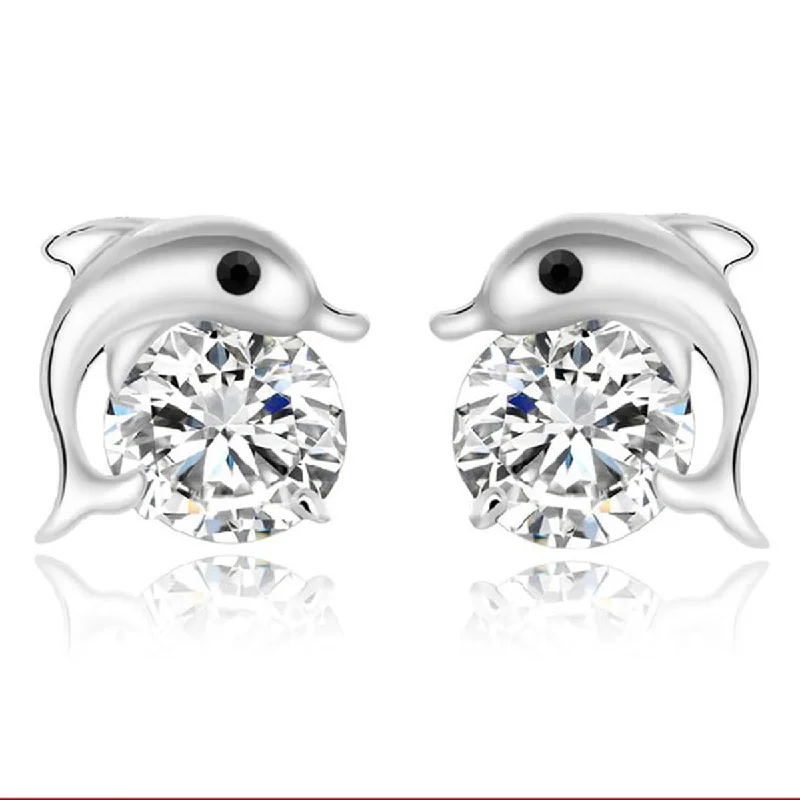 bridal rings for women -Sexy Sparkles Dolphin Ear Post Stud Earrings Cubic Zirconia women girls jewelry