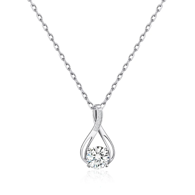 designer necklaces for women -Silver Plated Solitaire Teardrop Necklace Created with Zircondia® Crystals