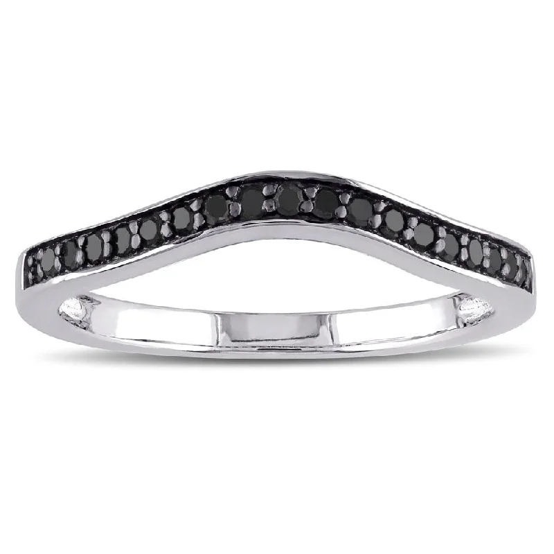 custom-designed engagement rings -Miadora Sterling Silver 1/5ct TDW Black Diamond Contour Wedding Band Ring