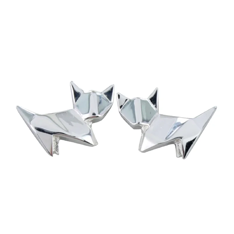 luxury diamond earrings for women -Sterling Silver Origami Cat Stud Earrings