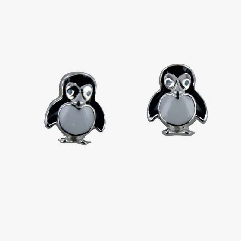 vintage-style rings for women -Enamel Penguin Stud Earrings