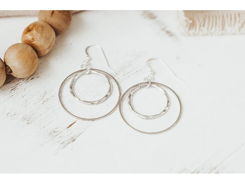 square-shaped rings for women -Double Hoop Silver Earrings, Light and Airy earring,