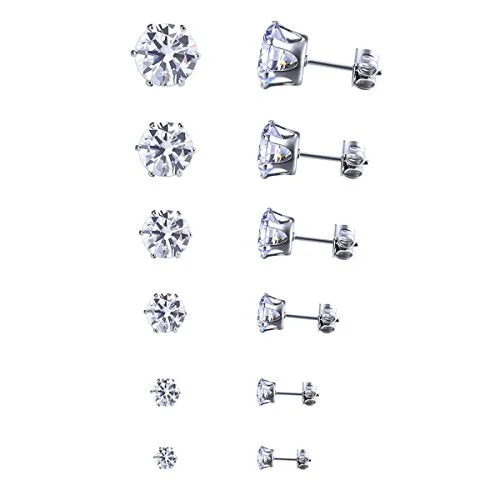 gold rings for women -Sexy Sparkles Jewelry Women's Round Clear Cubic Zirconia Stud Earring 1 set of (6 Pairs)3mm-8mm