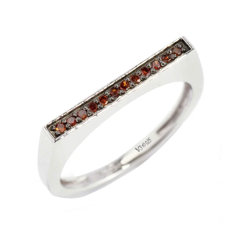 Sterling Silver with Natural Red Diamond Stackable Band Ring