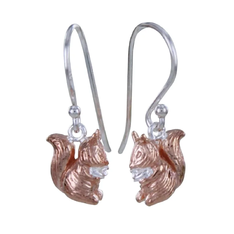 delicate wedding rings for women -Sterling Silver and Rose Gold Plated Squirrel Nutkin Earrings