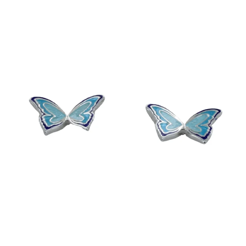 vintage pearl earrings for women -Sterling Silver Enamel Butterfly Stud Earring