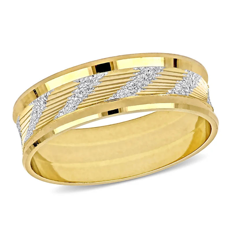 radiant diamond engagement rings -Miadora Mens 6 mm Ribbed and Striped Curved Wedding Band in 14k Yellow Gold