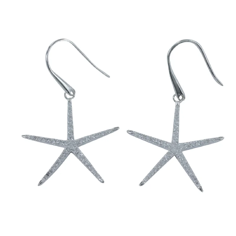 elegant stud earrings for women -CZ Starfish Drop Earrings