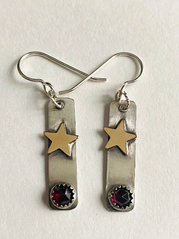 elegant drop earrings for women -Star Garnet Tag Earrings, Star Earrings, Garnet Earrings, January Birthstone Earrings