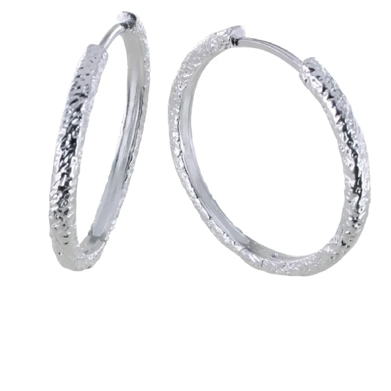 bridesmaid earrings for women -Large Sterling Silver Textured Hoop Earring