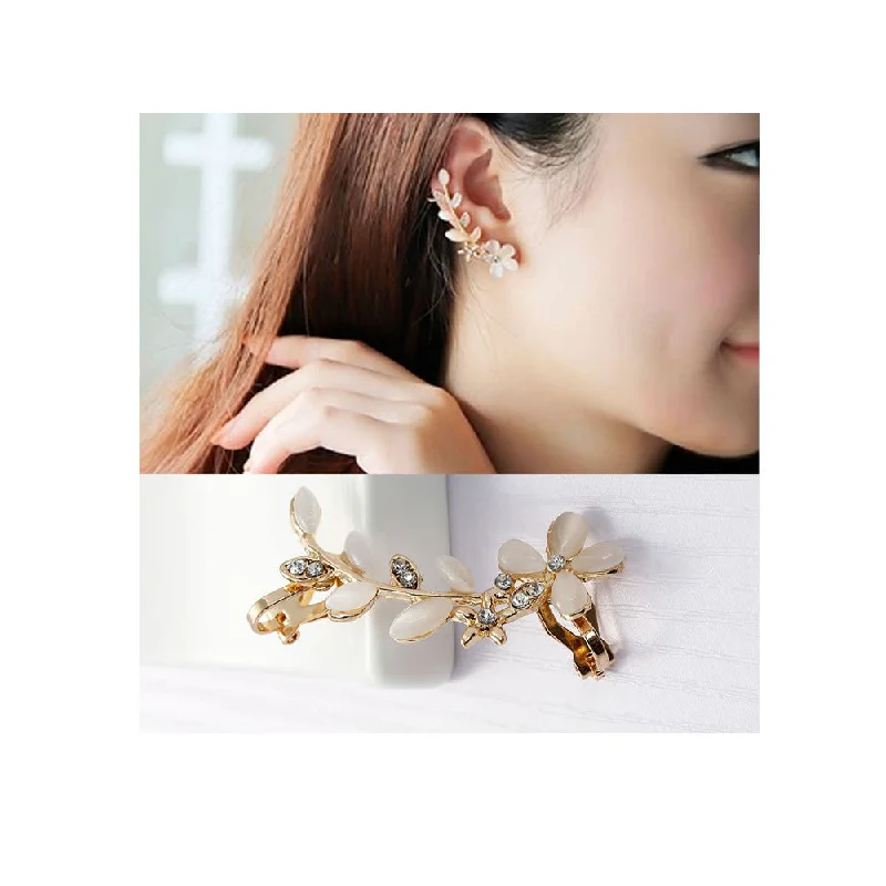 bold earrings for women -Ear Cuff Clip On Stud Wrap Earrings For Left Ear Gold Plated With Clear Rhinestone