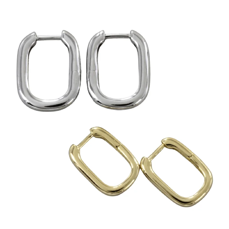 elegant drop earrings for women -Rectangular Hoop Earrings in Sterling Silver