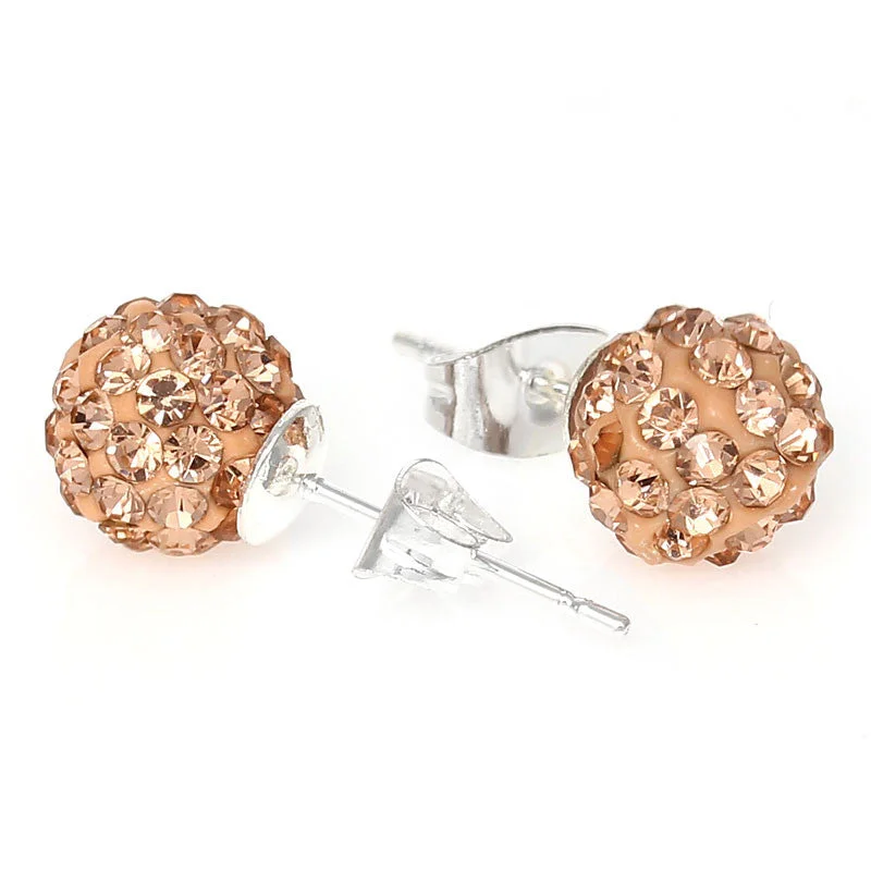 bold rings for women -8mm Topaz Rhinestones Crystal Fireball Disco Ball Pave Bead Stud Earrings