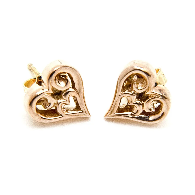 adjustable rings for women -Tribal Heart Earrings 18k Gold