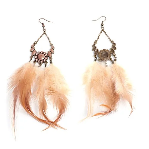 diamond drop earrings for women -SEXY SPARKLES Dangling Genuine Natural long Hand Made Feathers Earrings for Women and Teen