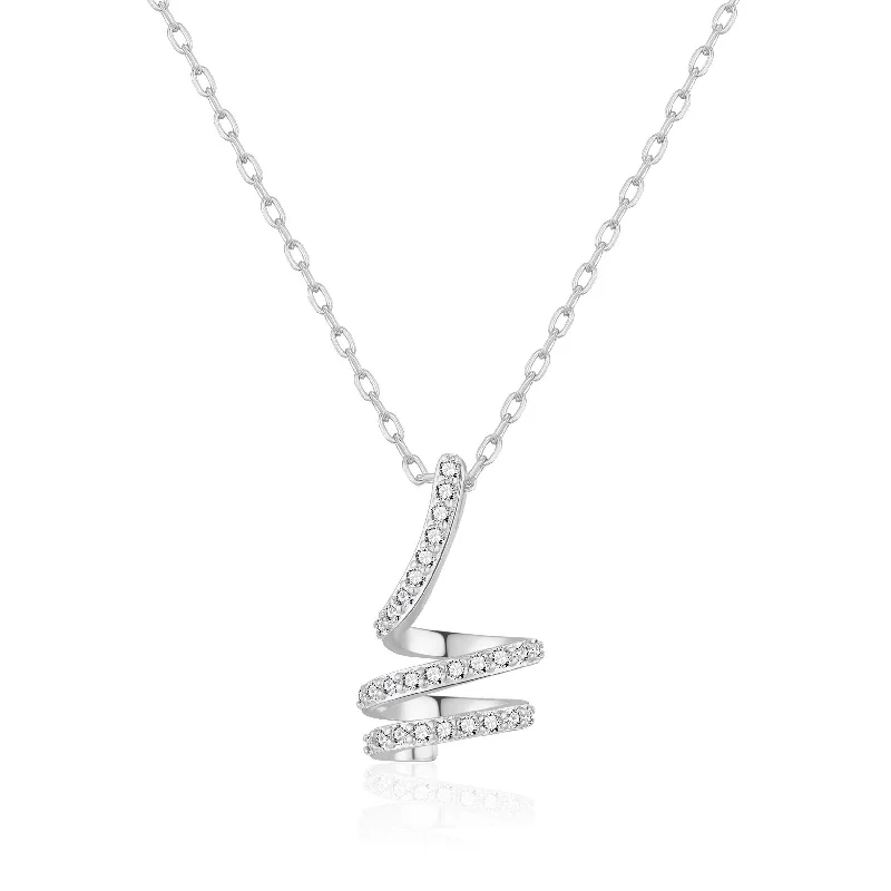 elegant charm necklaces for women -Silver Plated Spiral Twist Necklace Created with Zircondia® Crystals