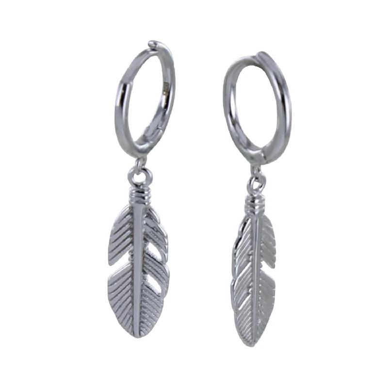 silver hoop earrings for women -Feather Sterling Silver Sleeper Earrings