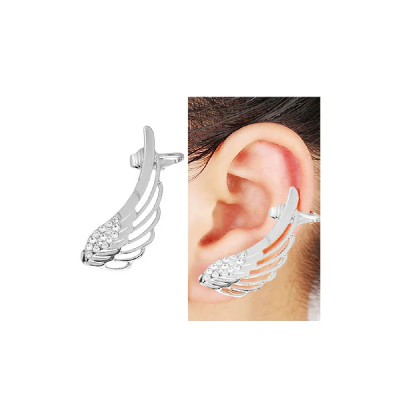 unique earrings for women -Sexy Sparkles 1 Pc Angel Wing Ear Cuff Clip On Stud Wrap Earrings For Left Ear With Clear Rhinestones