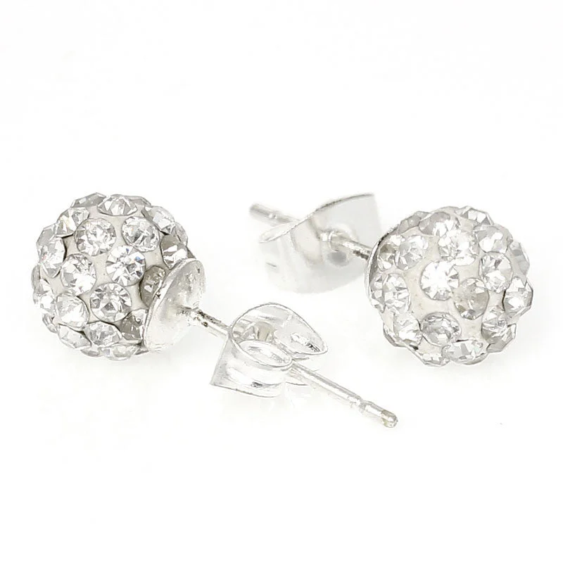 pear-shaped rings for women -April Birthstone 8mm Rhinestones Crystal Fireball Disco Ball Pave Bead Stud Earrings