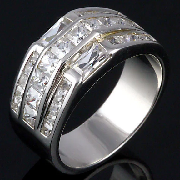 Vincent: 3.4ct Mens Ice on Fire CZ 3 Row Channel Band Ring