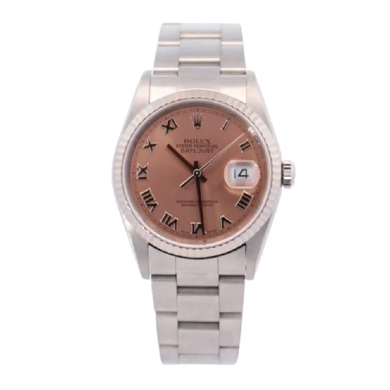 Rolex Datejust Stainless Steel 36mm Salmon Roman Dial Watch Reference #: 16234