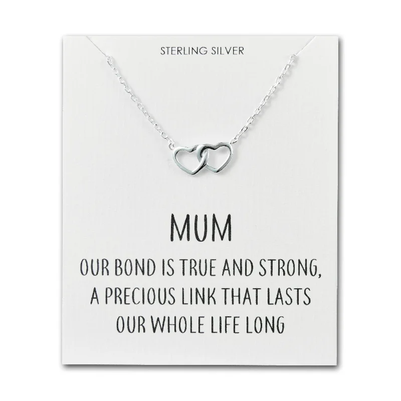 bridal pendant necklaces for women -Sterling Silver Mum Quote Heart Link Necklace