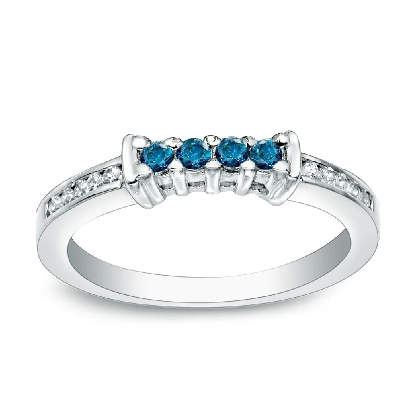 halo engagement rings for women -Auriya Round 1/5ctw Blue Diamond Wedding Band 14k Gold