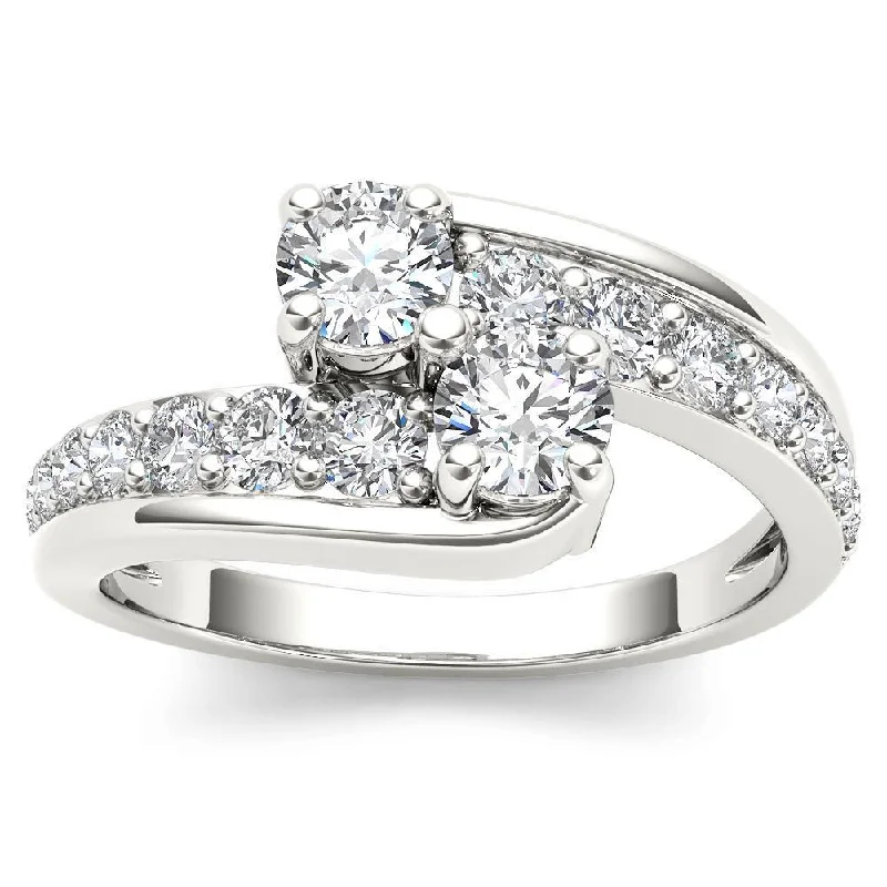 De Couer 14k White Gold 1ct TDW Two-Stone Diamond Bypass Ring - White H-I - White H-I