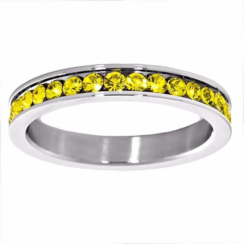 Roanna: 0.78ct Yellow Citrine Ice CZ 316 Steel 3mm Eternity Band Ring