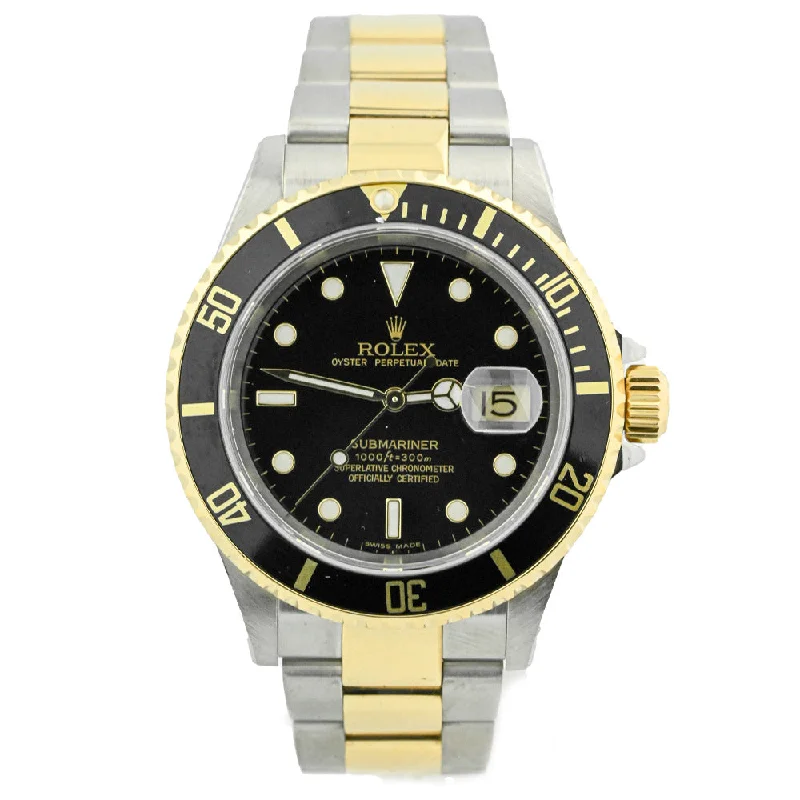 Rolex Submariner Two Tone Yellow Gold & Stainless Steel 40mm Black Dot Dial Watch Reference #: 16613LN