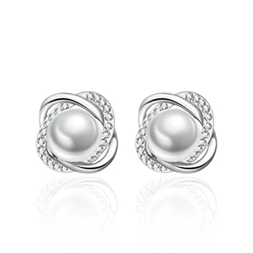 custom rings for women -Sexy Sparkles Imitation Pearl Ear Post Stud Earrings with Cubic Zirconia jewelry for women teen girls