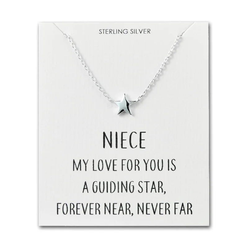 necklace and bracelet sets for women -Sterling Silver Niece Quote Star Necklace