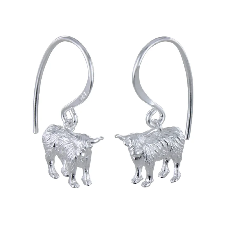 wedding rings sets for women -Sterling Silver Standing Highland Cow Drop Earrings