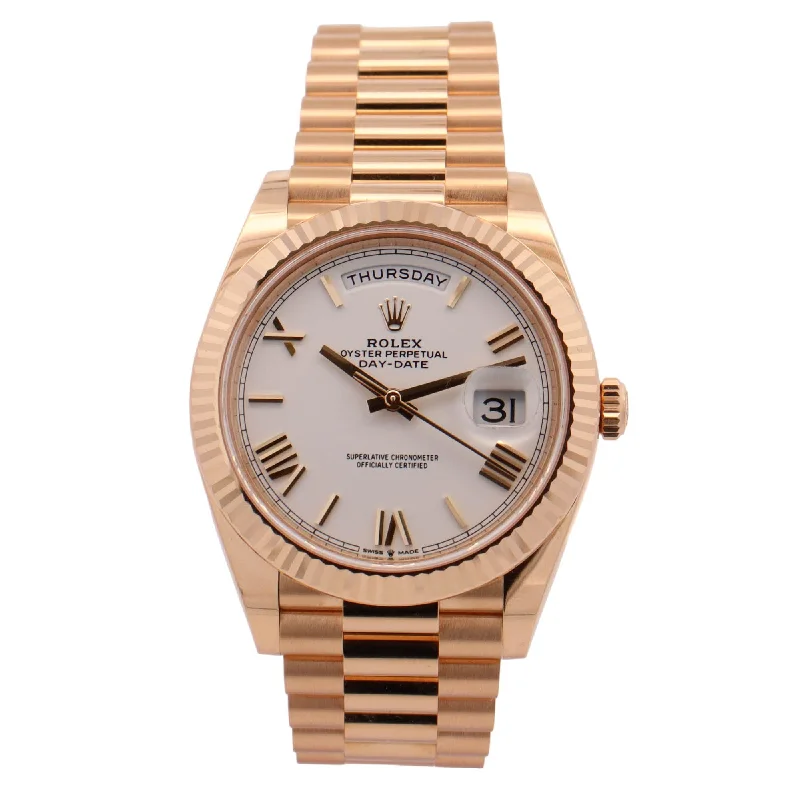 Rolex Day-Date Rose Gold 40mm White Roman Dial Watch Reference# 228235