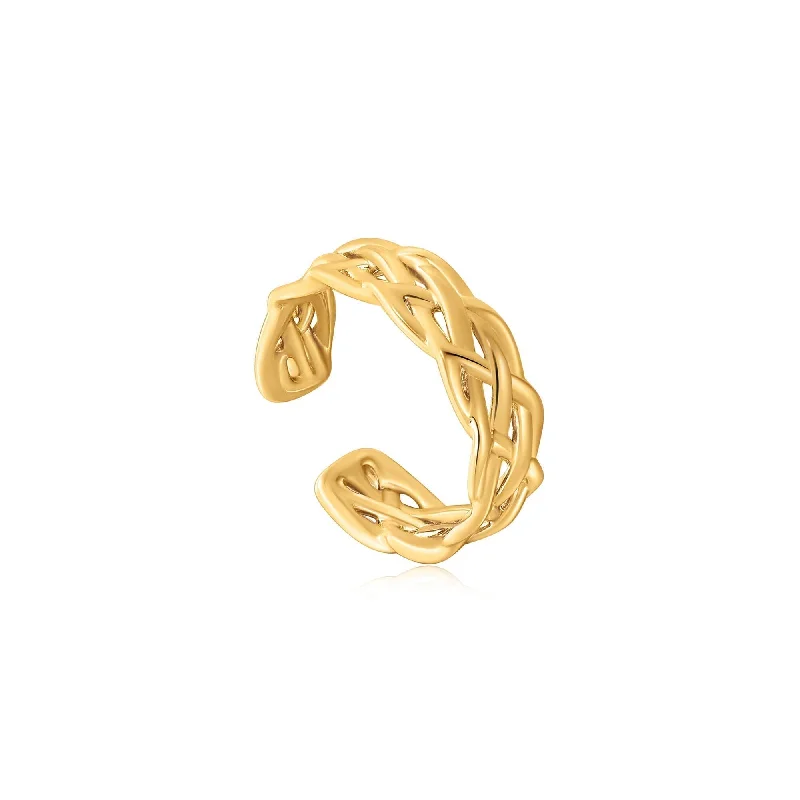 silver chain necklaces for women -Ania Haie Gold Rope Wide Adjustable Ring