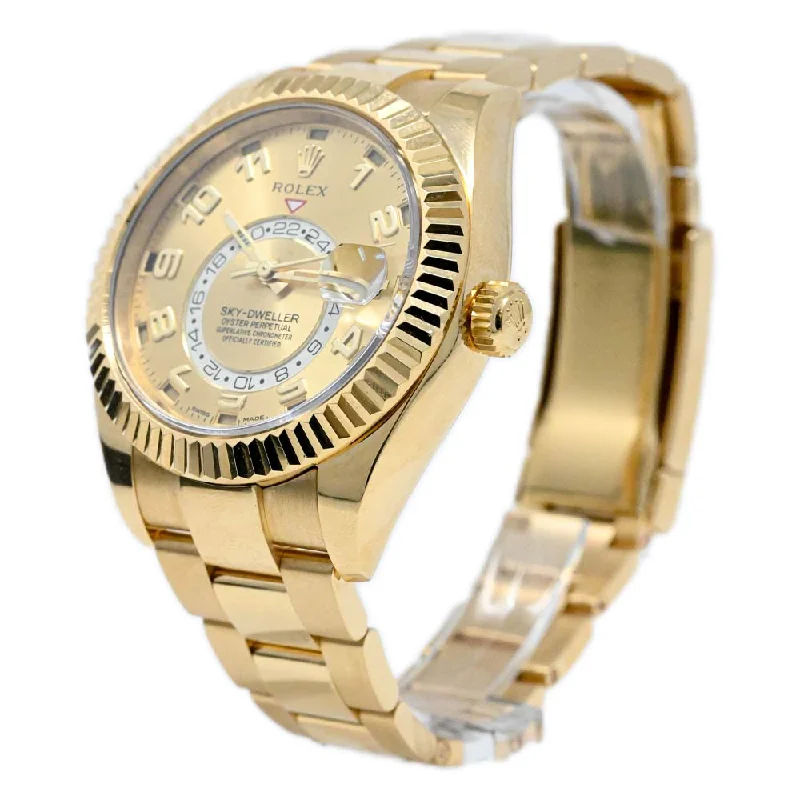 Rolex Sky Dweller Yellow Gold 42mm Champagne Arabic Dial Watch Reference #: 326938