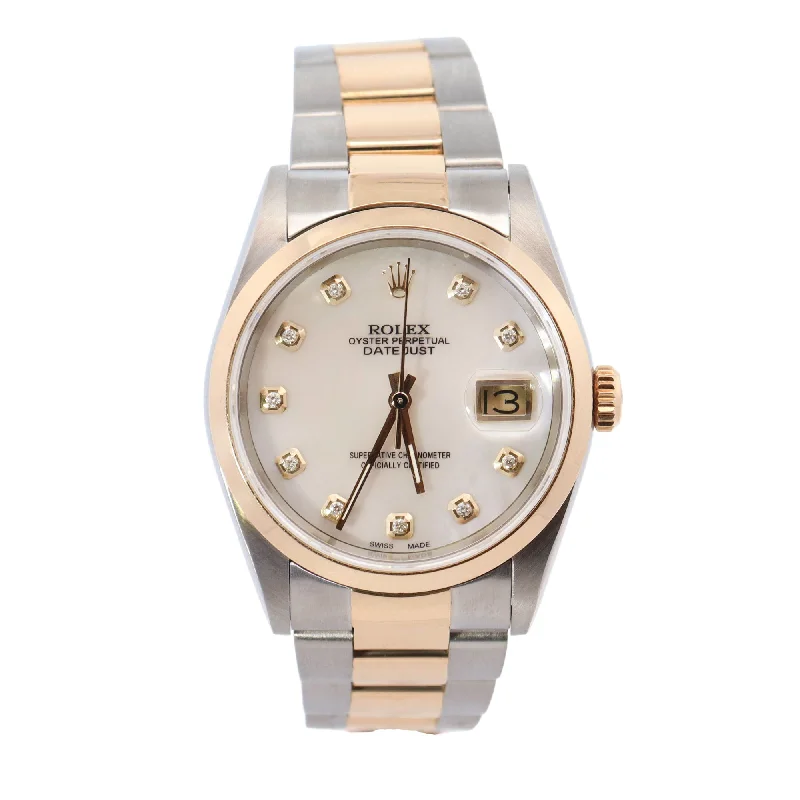 Rolex Datejust Two-Tone Stainless Steel & Yellow Gold 36mm White MOP Diamond Dial Watch Reference# 16203